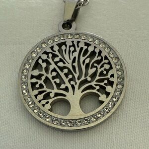 Tree Of Life Necklace Cubic Zirconia‎ SilverTone 16-18” All NECKLACES BOGO